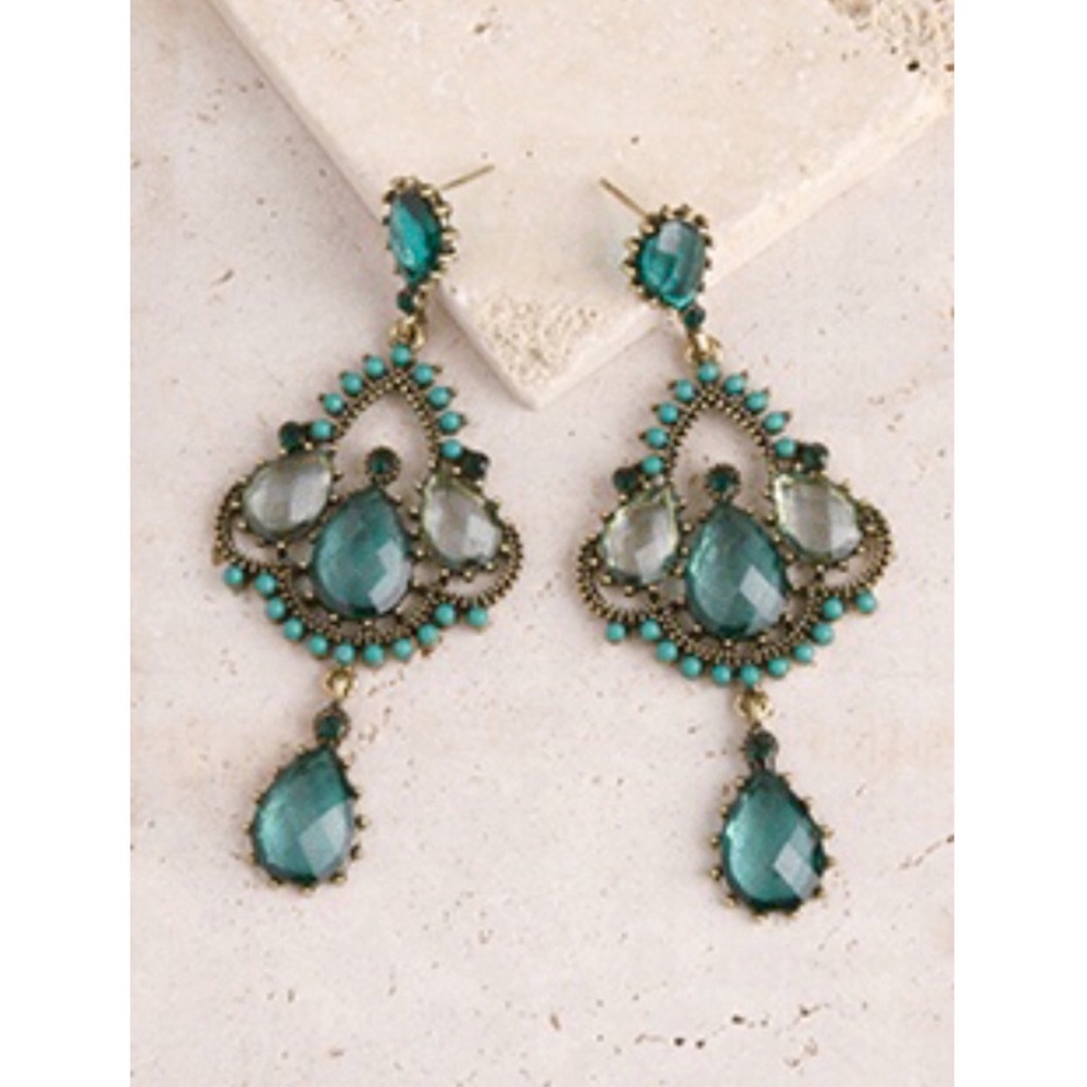 Chandelier Drop Gemstone Ornate Statement Earrings
